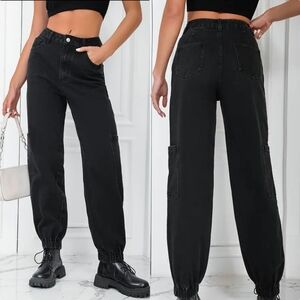 NEW Women Gray-Black denim jogger pocket pants